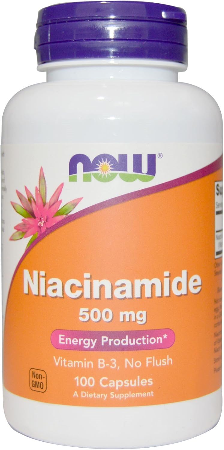 Pack of 2 NOW Foods Niacinamide 500mg Capsules for Skin & Heart Health