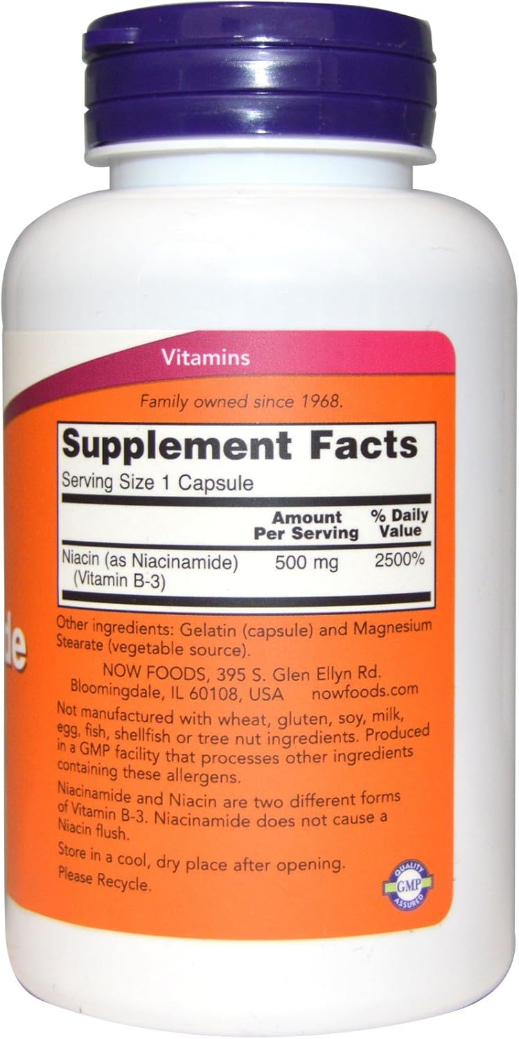 Pack of 2 NOW Foods Niacinamide 500mg Capsules for Skin & Heart Health