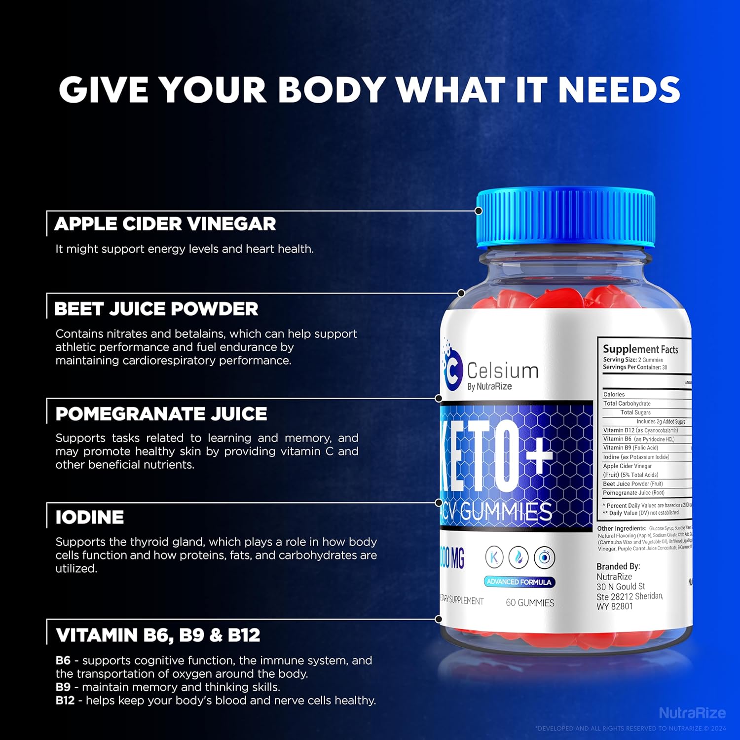 Pack of 2 NutraRize Celsium Keto+ACV Gummies - Advanced 1000MG Apple Cider Vinegar Formula, All-Natural Keto Official Dietary Supplement - 120 Gummies