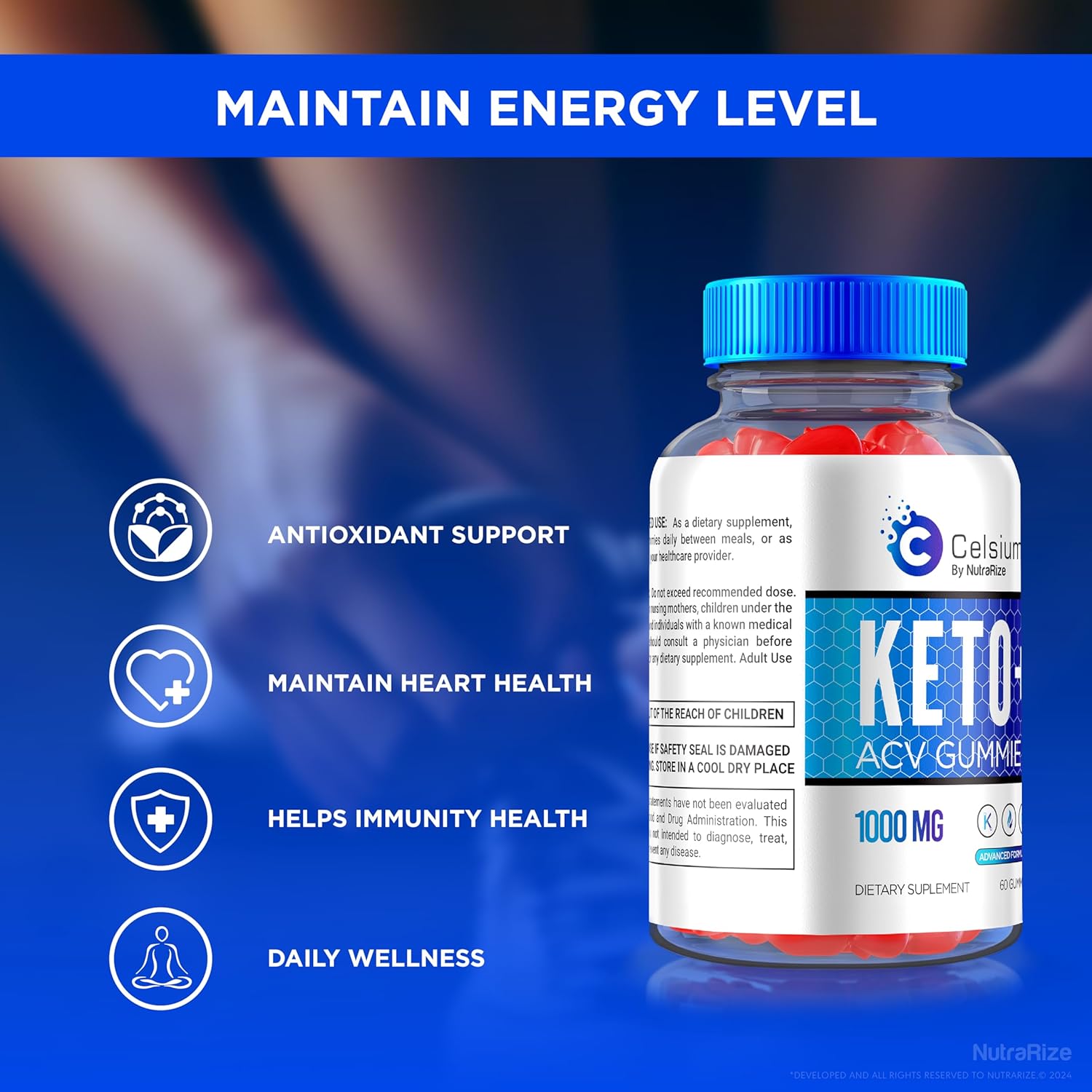 Pack of 2 NutraRize Celsium Keto+ACV Gummies - Advanced 1000MG Apple Cider Vinegar Formula, All-Natural Keto Official Dietary Supplement - 120 Gummies