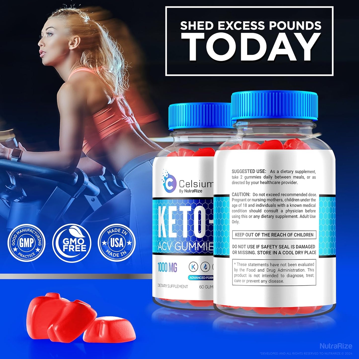 Pack of 2 NutraRize Celsium Keto+ACV Gummies - Advanced 1000MG Apple Cider Vinegar Formula, All-Natural Keto Official Dietary Supplement - 120 Gummies