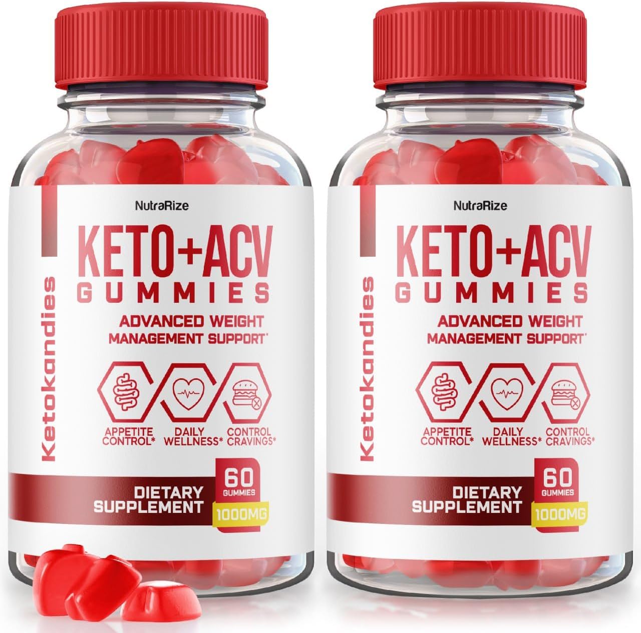 Pack of 2 NutraRize KetoKandies Keto+ACV Gummies for Weight Loss - Maximum Strength Supplement with 120 Gummies - Keto Kandies Reviews