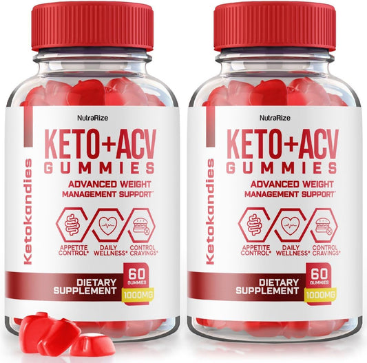 Pack of 2 NutraRize KetoKandies Keto+ACV Gummies for Weight Loss - Maximum Strength Supplement with 120 Gummies - Keto Kandies Reviews