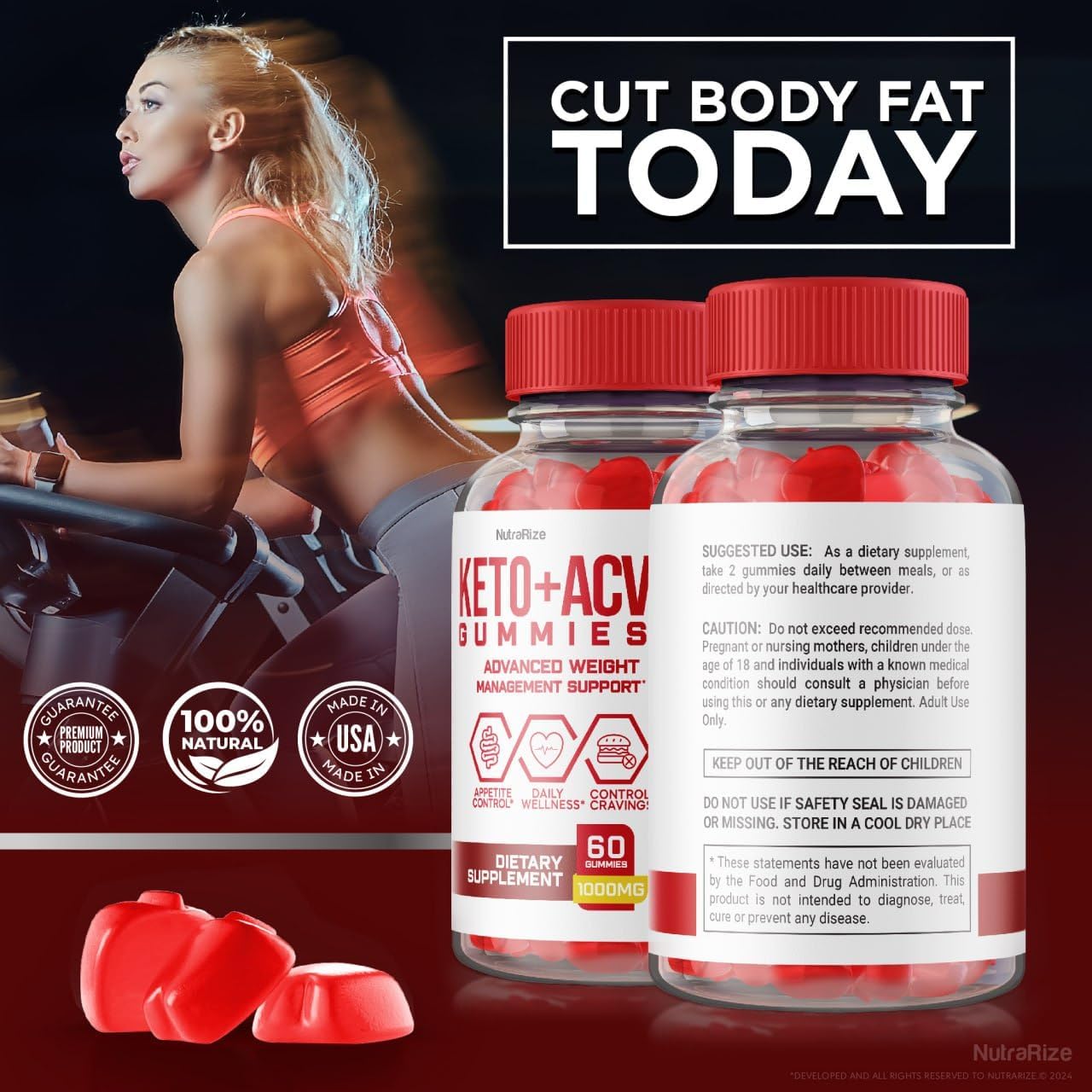 Pack of 2 NutraRize KetoKandies Keto+ACV Gummies for Weight Loss - Maximum Strength Supplement with 120 Gummies - Keto Kandies Reviews