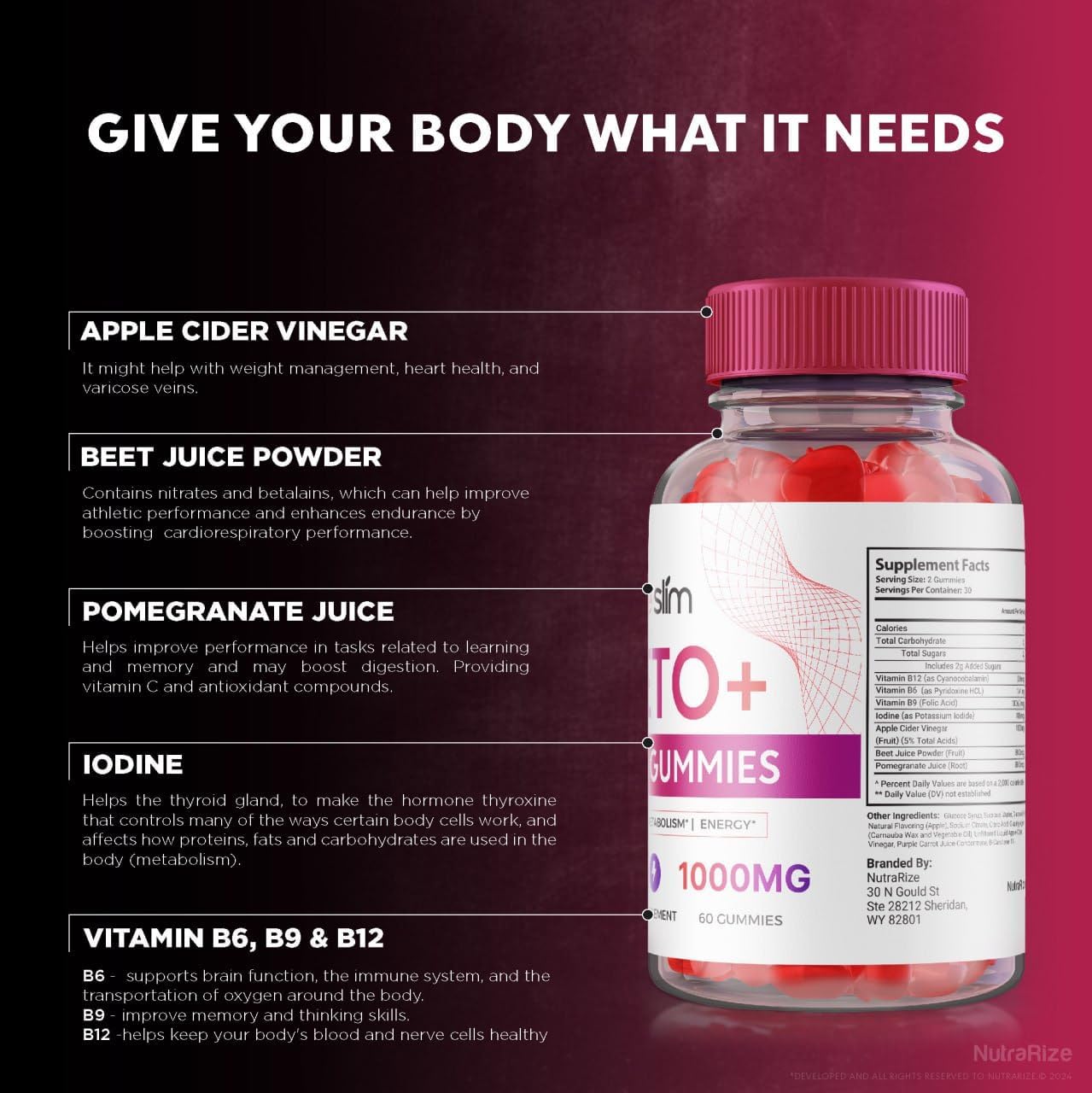 Pack of 2 NutraRize Pure Slim Keto and ACV Gummies for Maximum Strength Slimming Formula Support - 120 Gummies