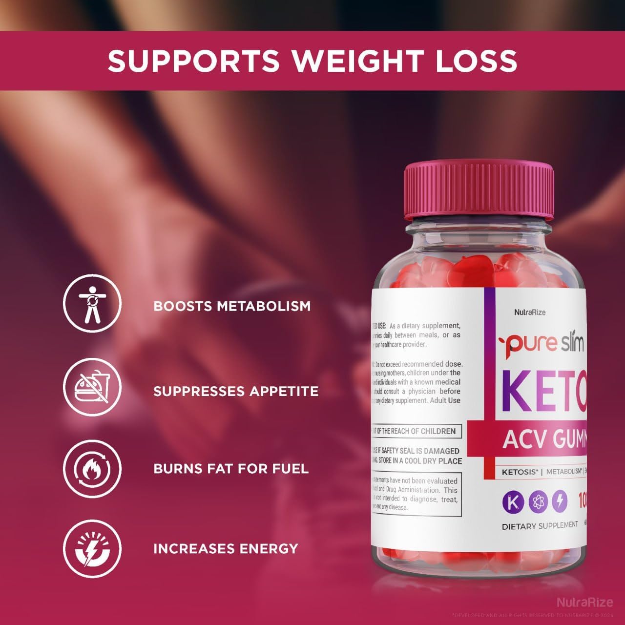 Pack of 2 NutraRize Pure Slim Keto and ACV Gummies for Maximum Strength Slimming Formula Support - 120 Gummies