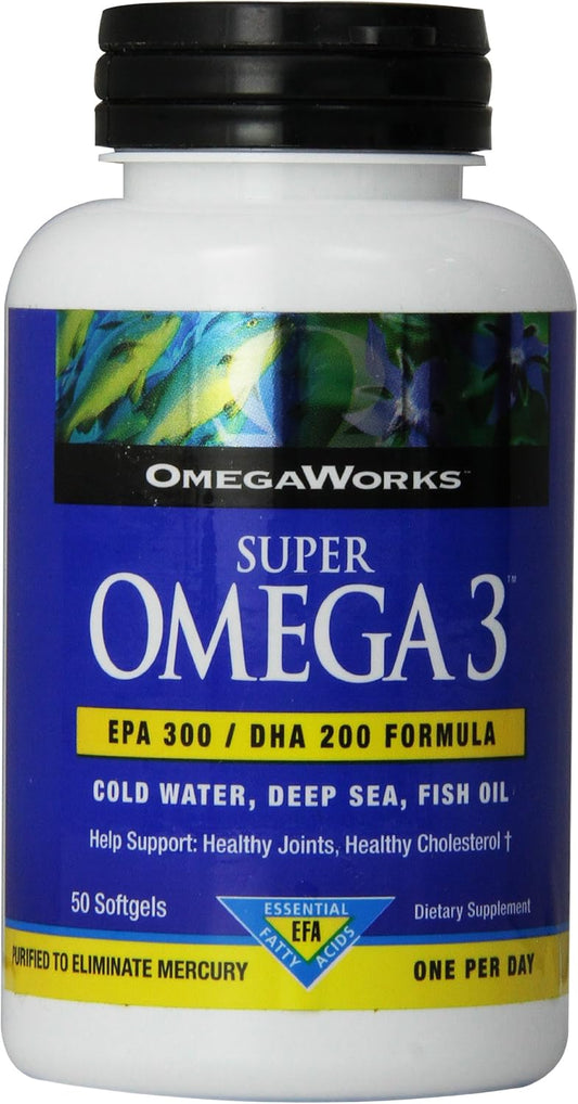 Pack of 2 Omgeworks Omegaworks Super Omega 3 Softgels - 50-Count Bottles for Heart Health and Wellness