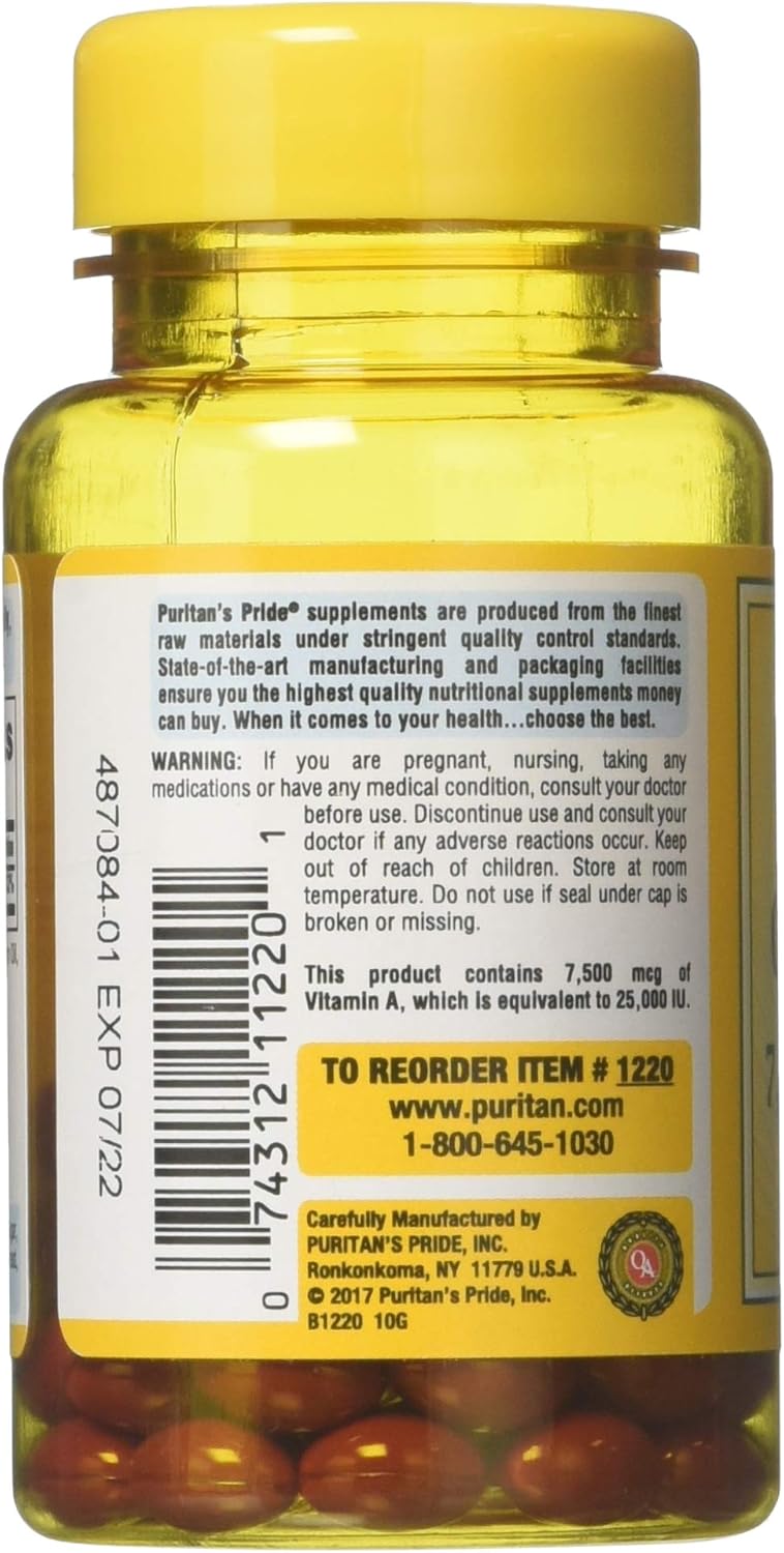 Pack of 2 Puritan's Pride Beta Carotene Softgels for Immune and Eye Health, Supports Healthy Immune System