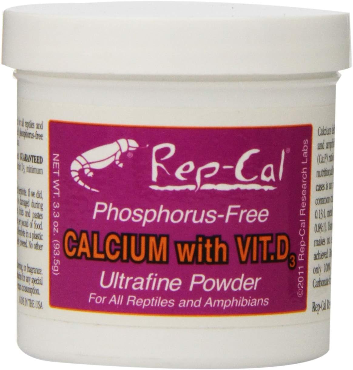 Pack of 2 Rep-Cal Ultrafine Powder Calcium with Vitamin D3 - Phosphorus Free 3.3 oz