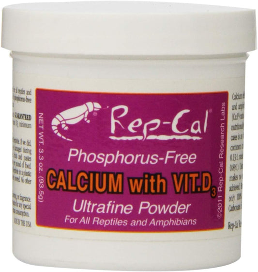 Pack of 2 Rep-Cal Ultrafine Powder Calcium with Vitamin D3 - Phosphorus Free 3.3 oz
