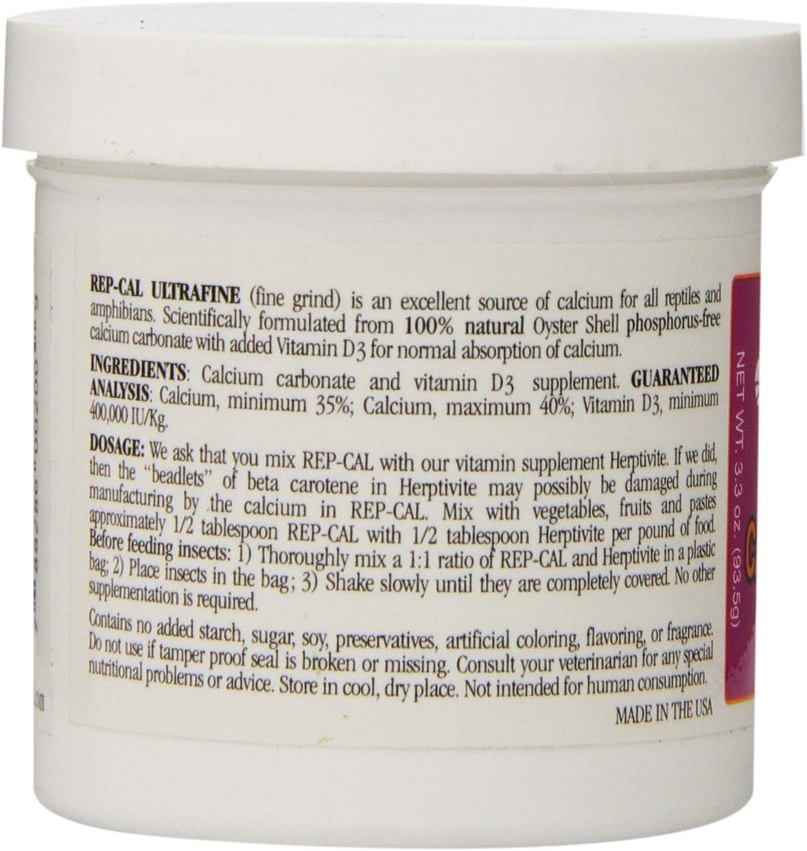 Pack of 2 Rep-Cal Ultrafine Powder Calcium with Vitamin D3 - Phosphorus Free 3.3 oz