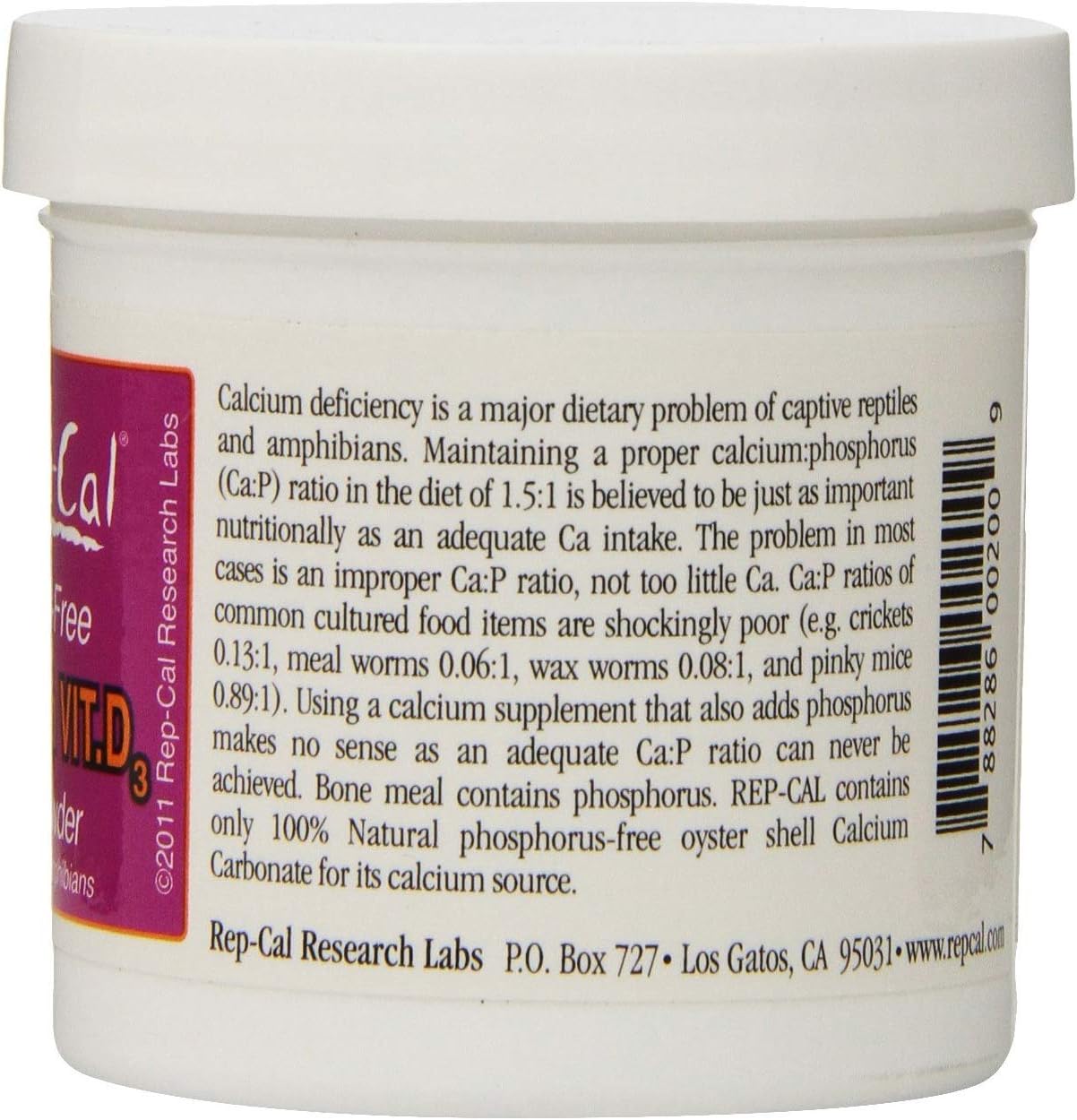 Pack of 2 Rep-Cal Ultrafine Powder Calcium with Vitamin D3 - Phosphorus Free 3.3 oz