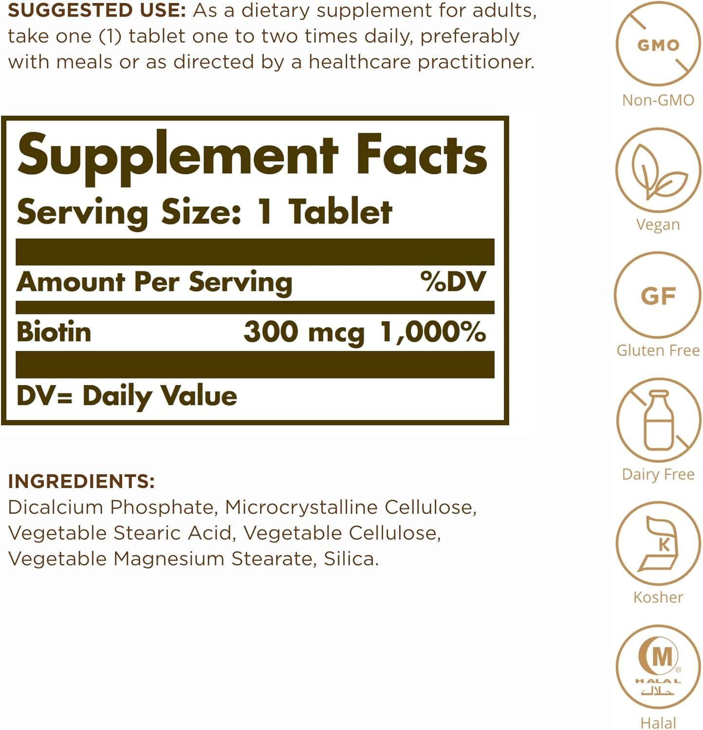 Pack of 2 Solgar Biotin 300 mcg Tablets - Supports Skin, Nails & Hair - Non-GMO, Vegan, Gluten Free - 200 Servings