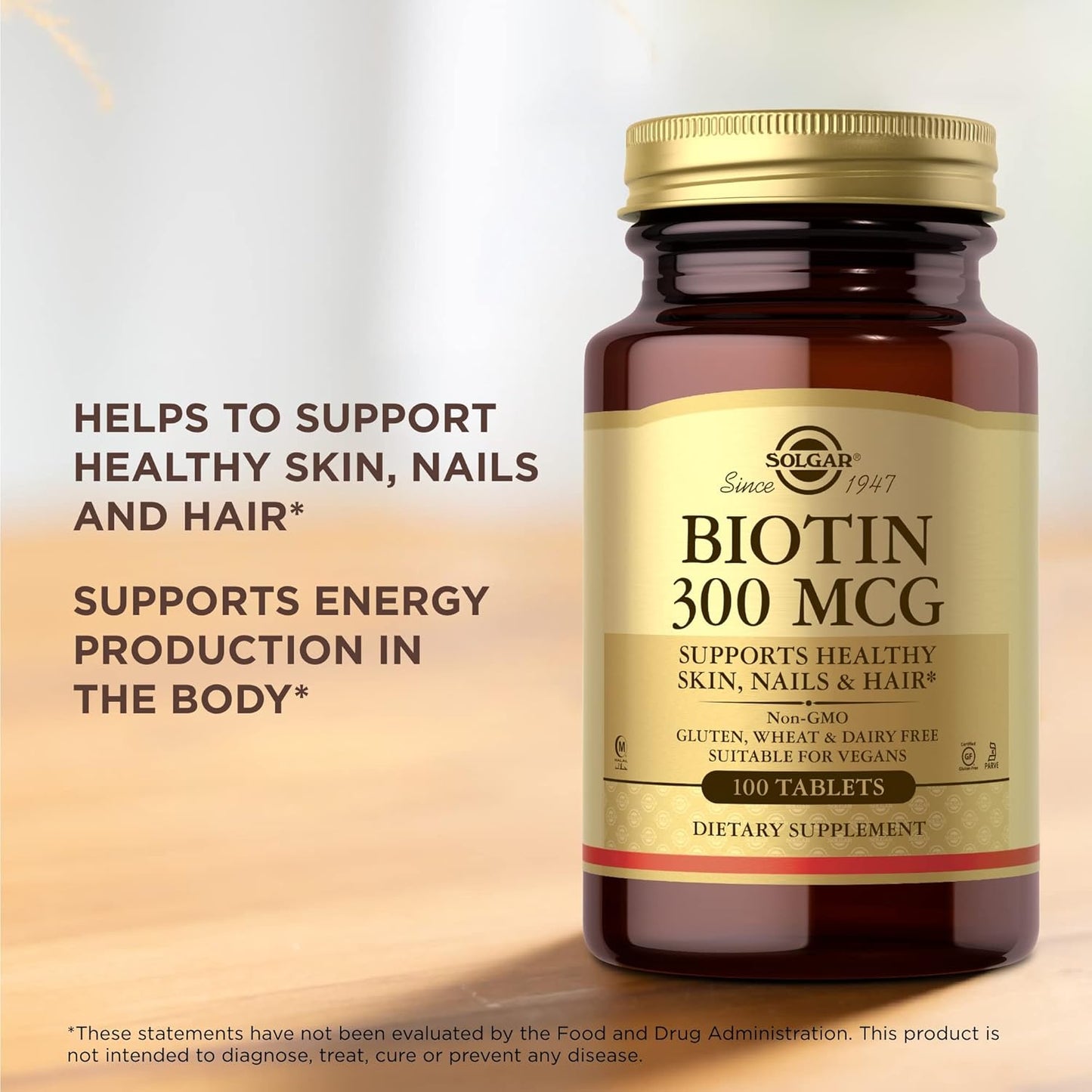 Pack of 2 Solgar Biotin 300 mcg Tablets - Supports Skin, Nails & Hair - Non-GMO, Vegan, Gluten Free - 200 Servings