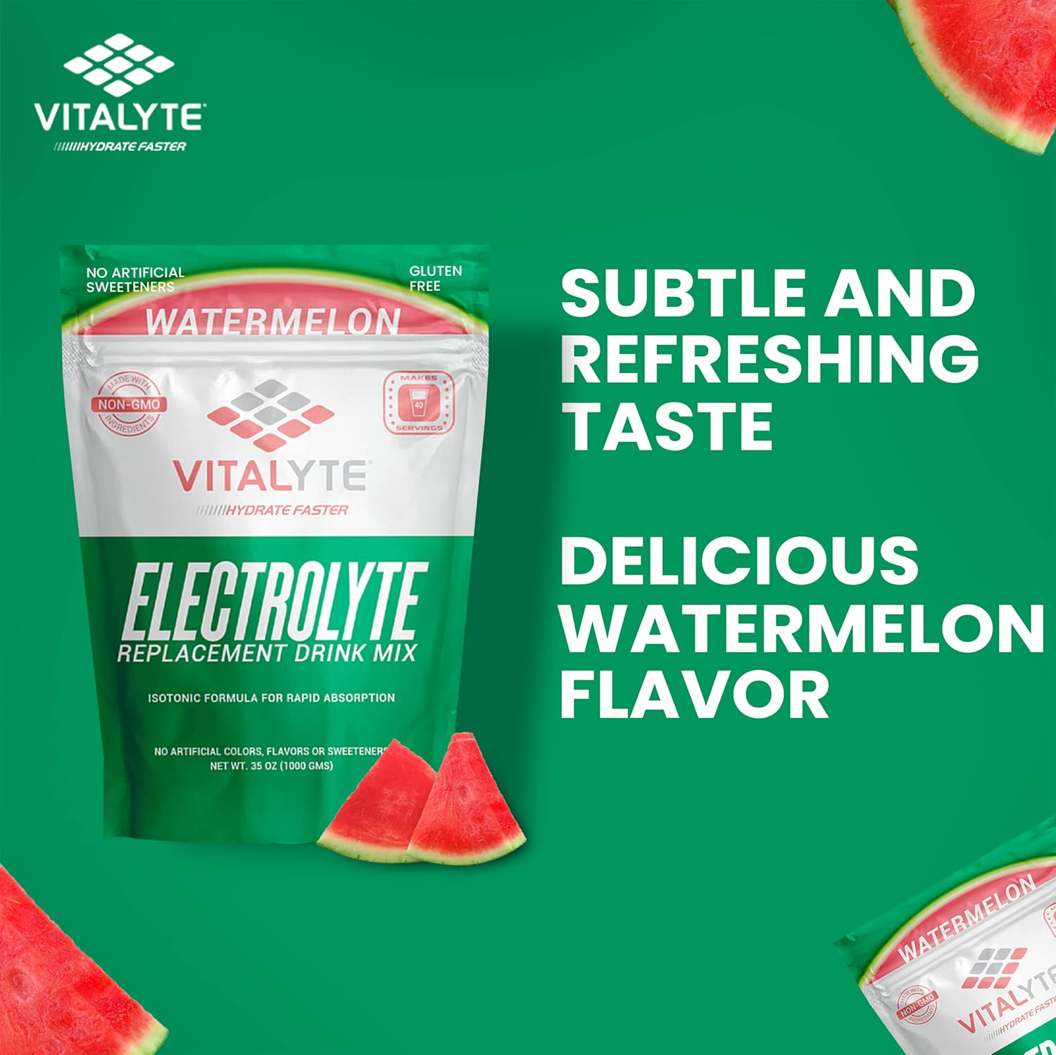 Pack of 2 Vitalyte Isotonic Electrolyte Powder Drink Mix, Gluten Free Post Workout Hydration, 35 oz Each, Watermelon Flavor
