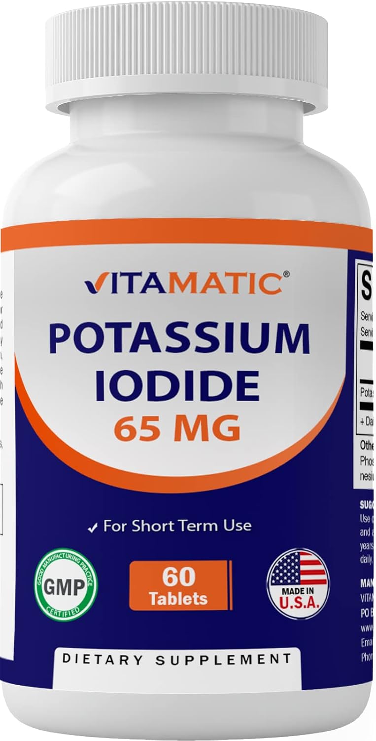 Pack of 2 Vitamatic Potassium Iodide 65 mg Tablets - Thyroid Support Supplement with KI - 120 Pills Total