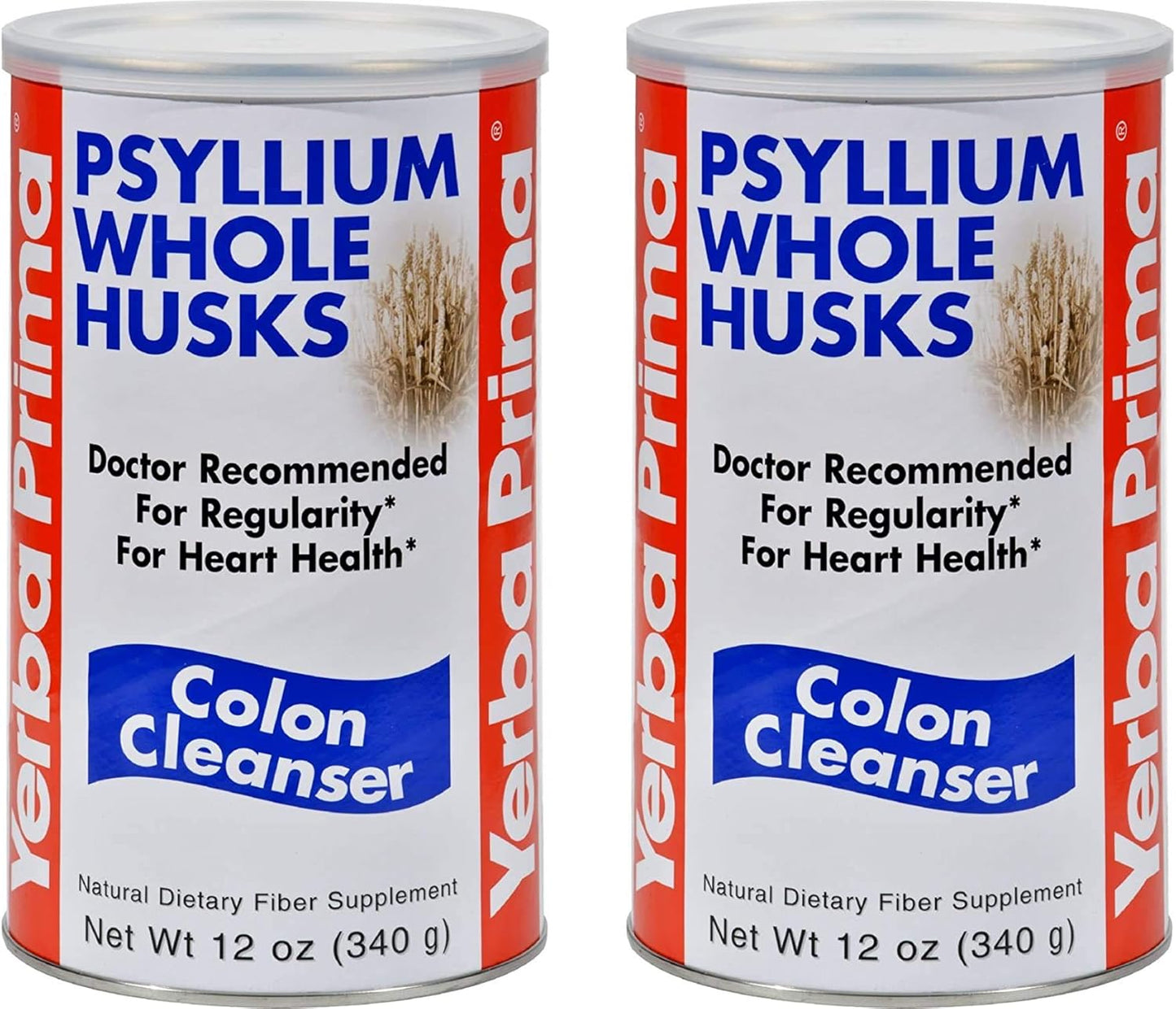 Pack of 2 Yerba Prima Psyllium Whole Husks Colon Cleanser 12 oz - All Natural Dietary Fiber, Premium Psyllium, Non-GMO, Gluten-Free - Made in USA