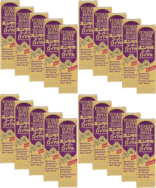 Pack of 20 Yunker Super Royal Liquid Vitamin & Herbal Energy Boost Supplements - Reduces Fatigue & Tiredness - 1.69 Fl oz - Made in Japan
