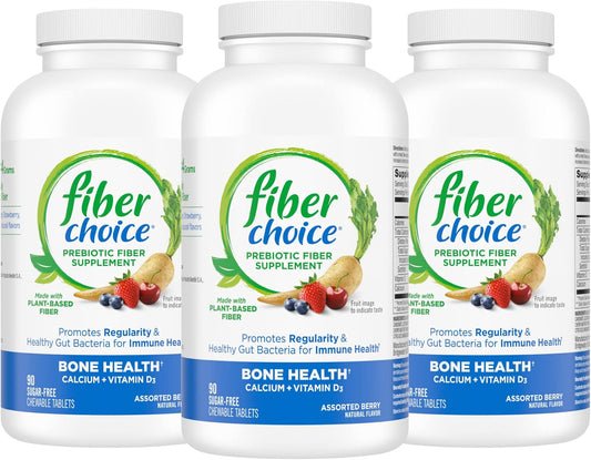 Pack of 270 Fiber Choice Bone Health Prebiotic Fiber Chewable Tablets with Calcium & Vitamin D, Assorted Berry - Daily Supplement