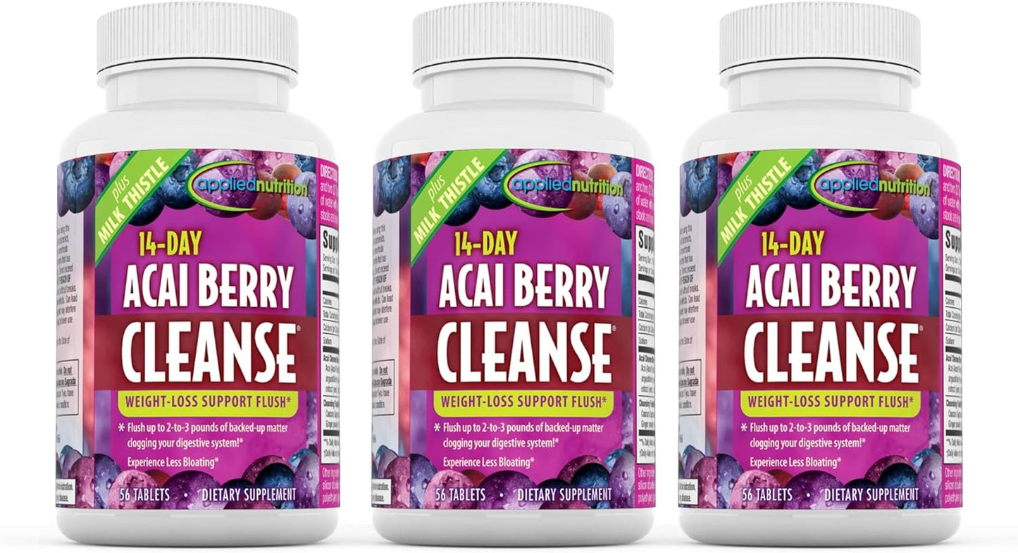 Pack of 3: Applied Nutrition 14-Day Acai Berry Cleanse Tablets - 56 ct Bottle Bundle