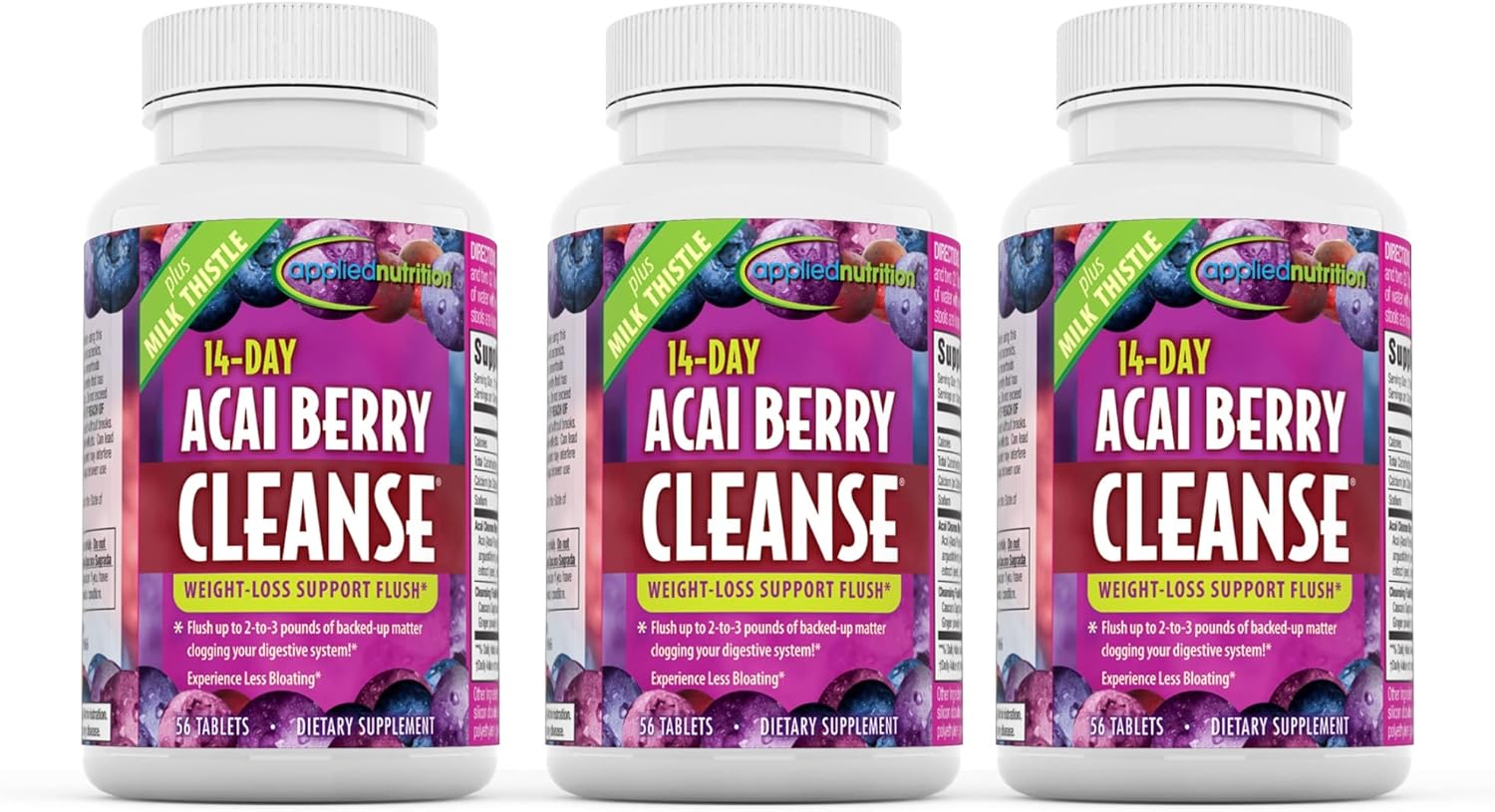 Pack of 3: Applied Nutrition 14-Day Acai Berry Cleanse Tablets - 56 ct Bottle Bundle