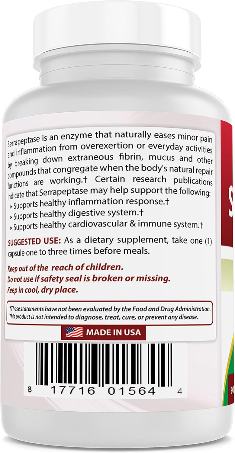 Pack of 3 Best Naturals Serrapeptase 40000 SPUs 90 Vcaps - 270 Count