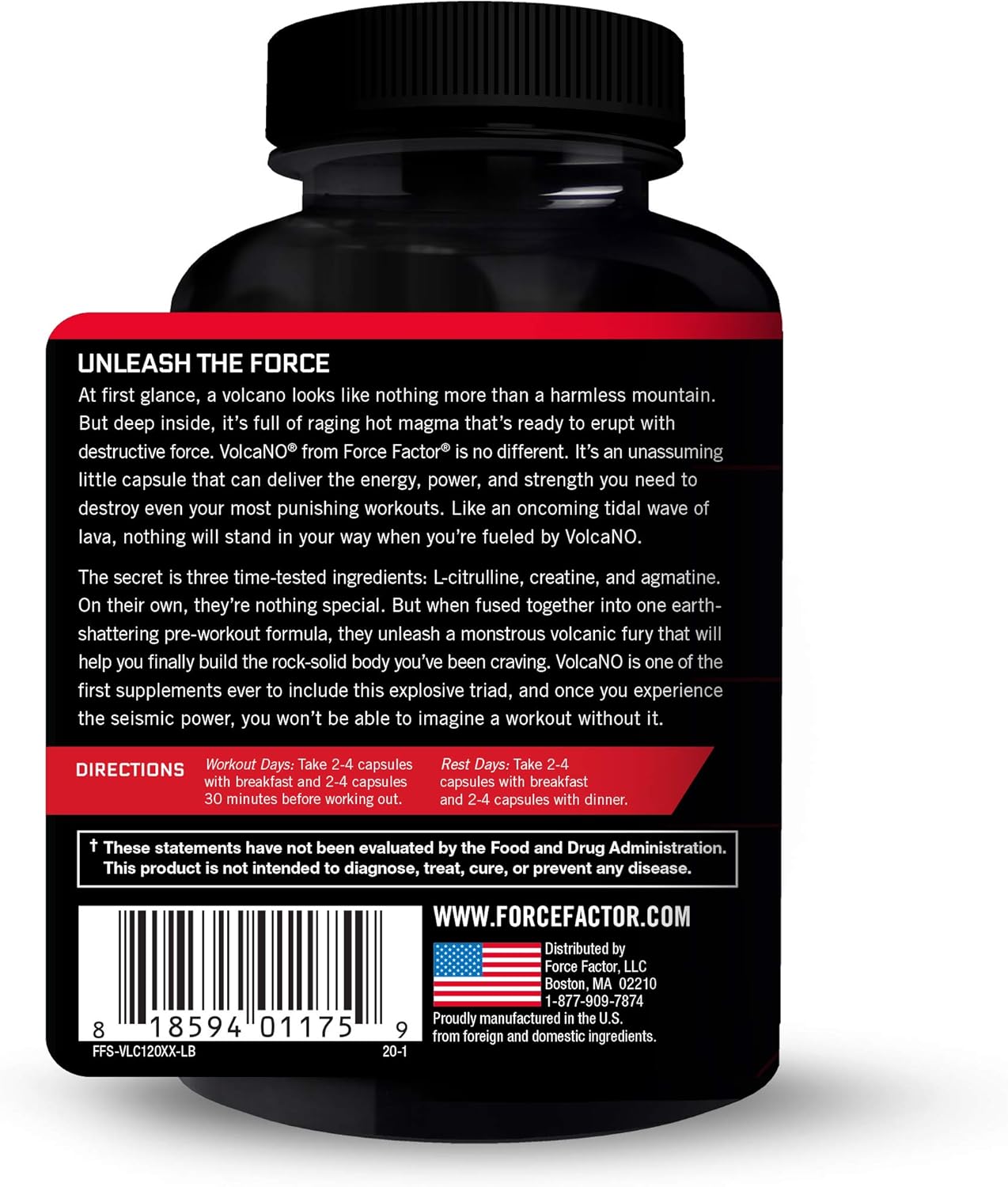 Pack of 3 FORCE FACTOR Volcano Pre Workout Nitric Oxide Booster for Men - Boost Energy, Muscle, and Blood Flow with Creatine and L-Citrulline, 120 Count