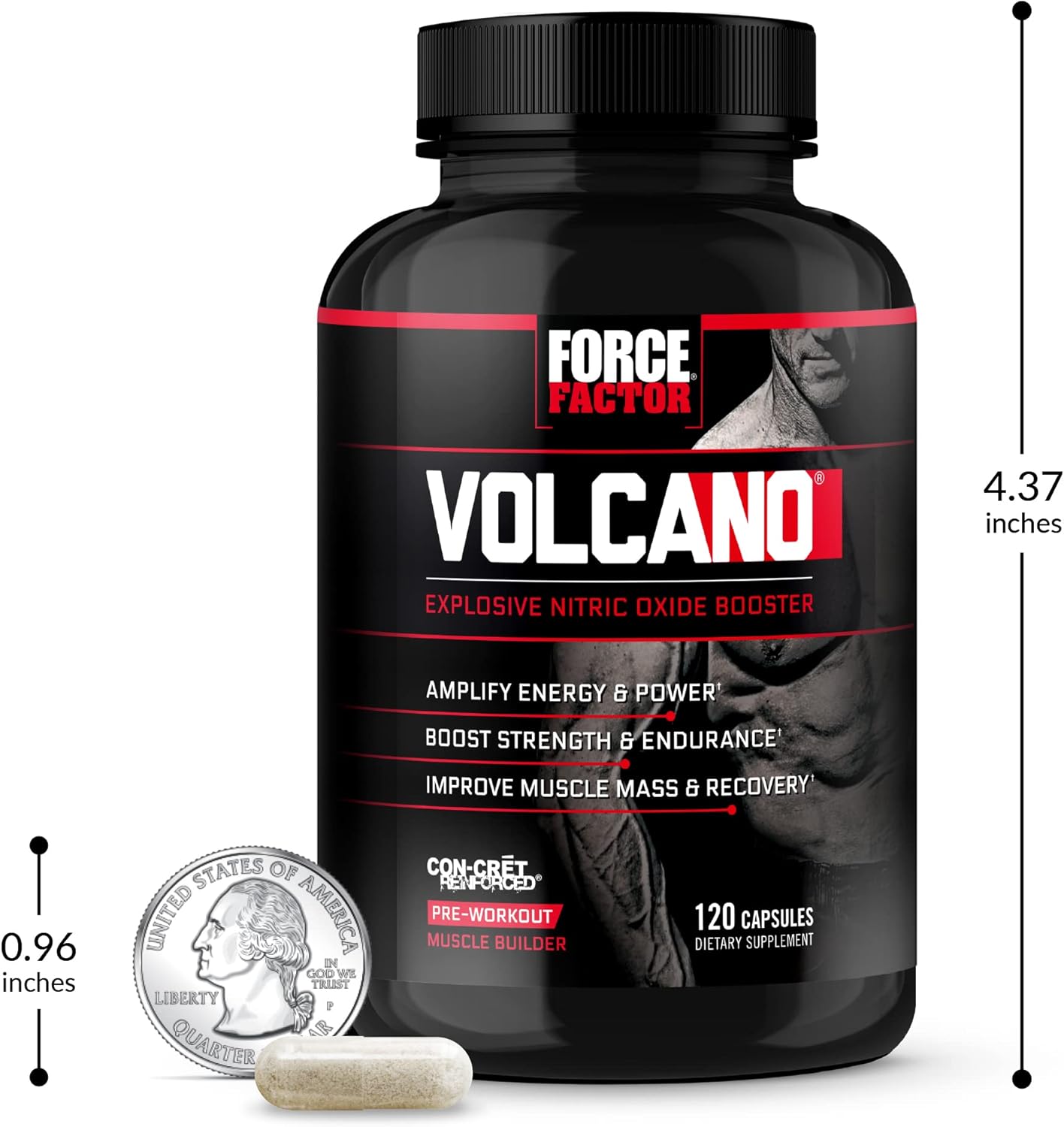 Pack of 3 FORCE FACTOR Volcano Pre Workout Nitric Oxide Booster for Men - Boost Energy, Muscle, and Blood Flow with Creatine and L-Citrulline, 120 Count