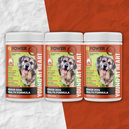 Pack of 3 K9 Power Young at Heart Senior Dog Multivitamin 1 lb - Supports Brain, Heart, Vision, and Mobility in Senior Dogs