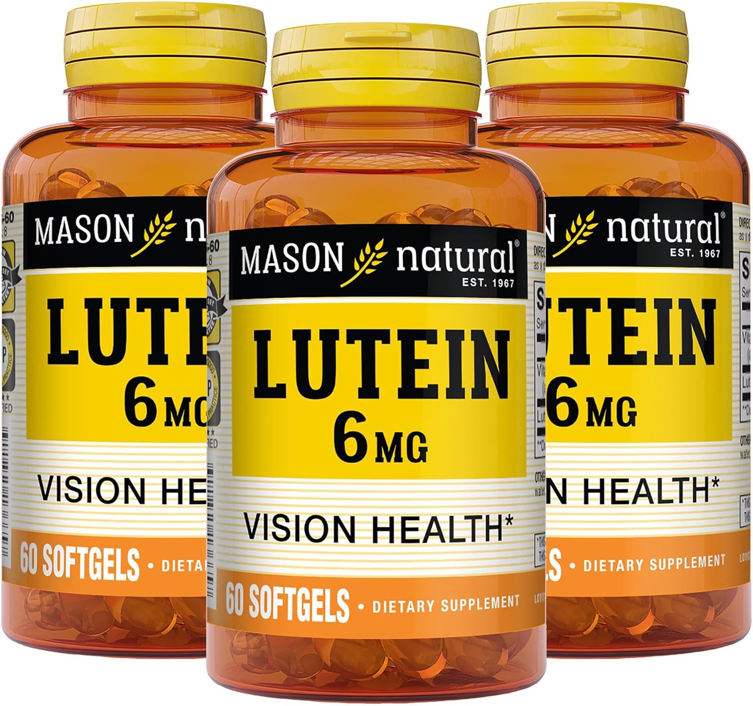 Pack of 3 Mason Natural Lutein 6 mg with Vitamin E for Healthy Vision & Eye Function, 6 Month Supply