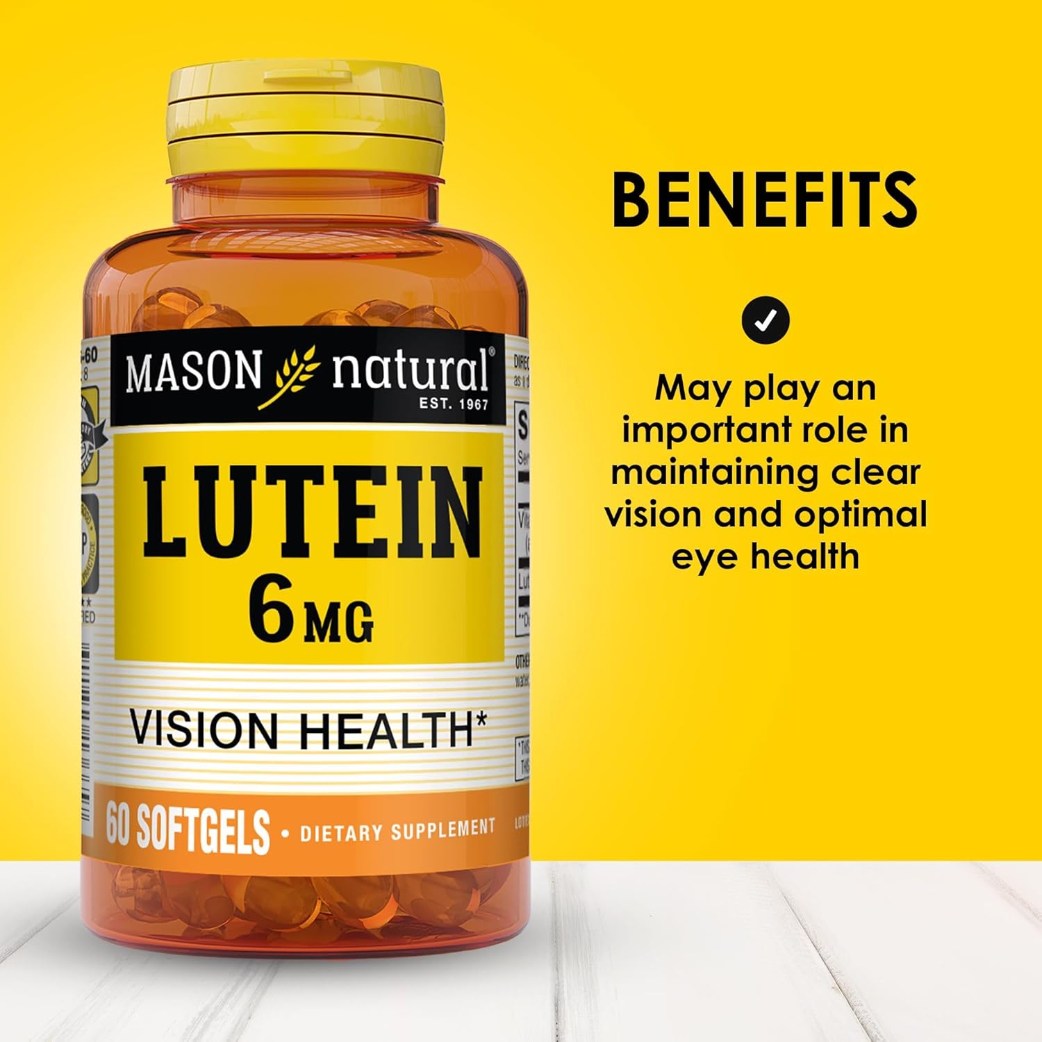 Pack of 3 Mason Natural Lutein 6 mg with Vitamin E for Healthy Vision & Eye Function, 6 Month Supply