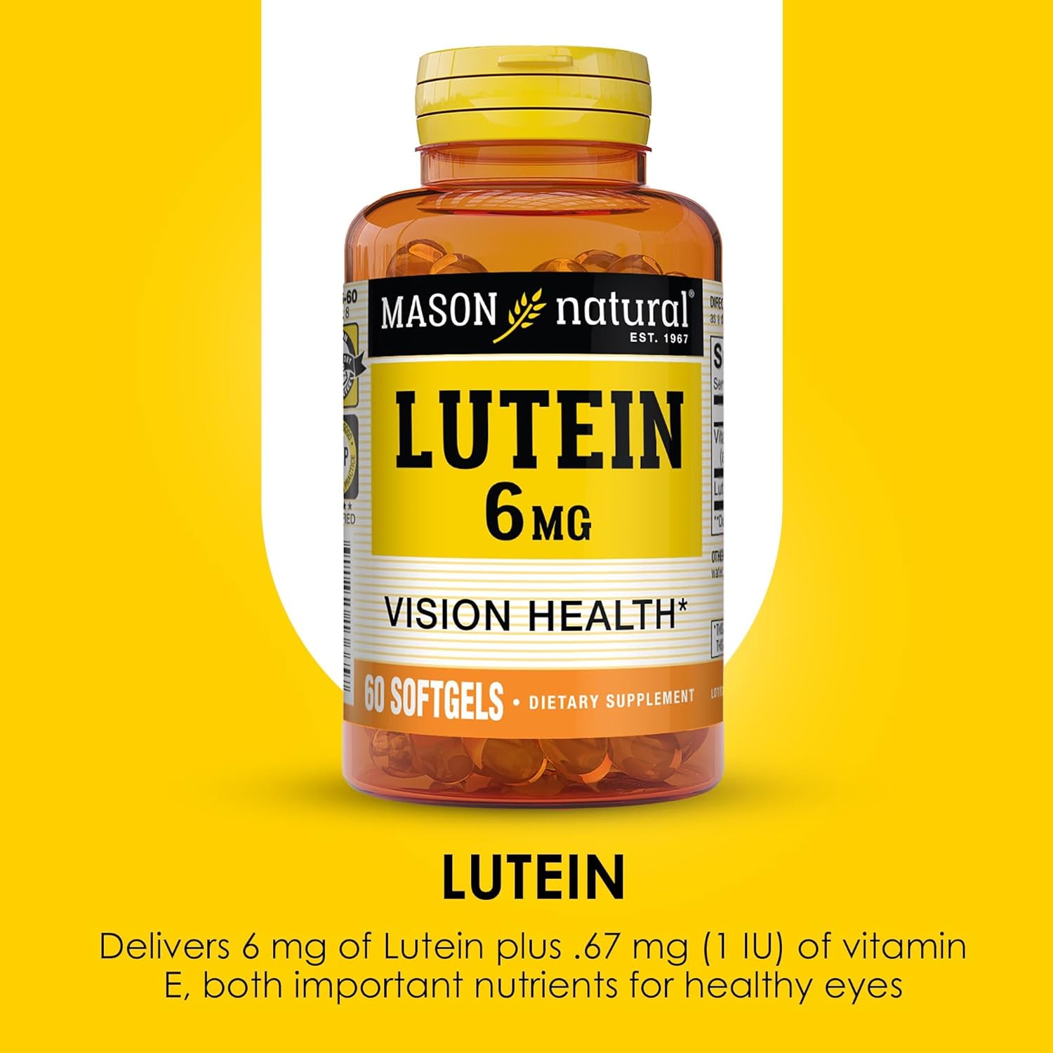 Pack of 3 Mason Natural Lutein 6 mg with Vitamin E for Healthy Vision & Eye Function, 6 Month Supply
