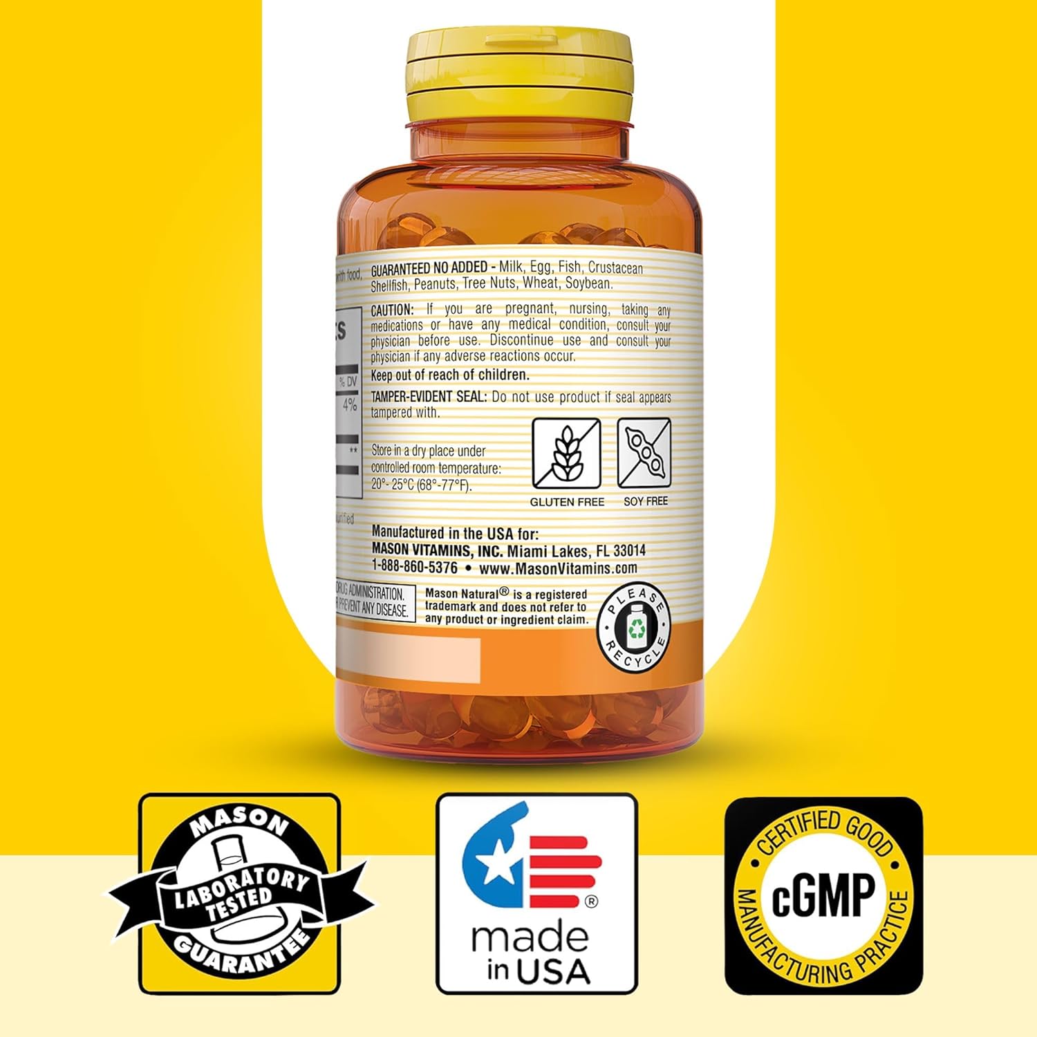 Pack of 3 Mason Natural Lutein 6 mg with Vitamin E for Healthy Vision & Eye Function, 6 Month Supply