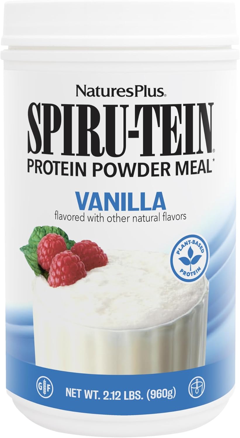 Pack of 3 Natures Plus SPIRU-TEIN Vanilla Protein Powder with Spirulina - 96 Servings - Vegetarian & Gluten Free Energy Boost