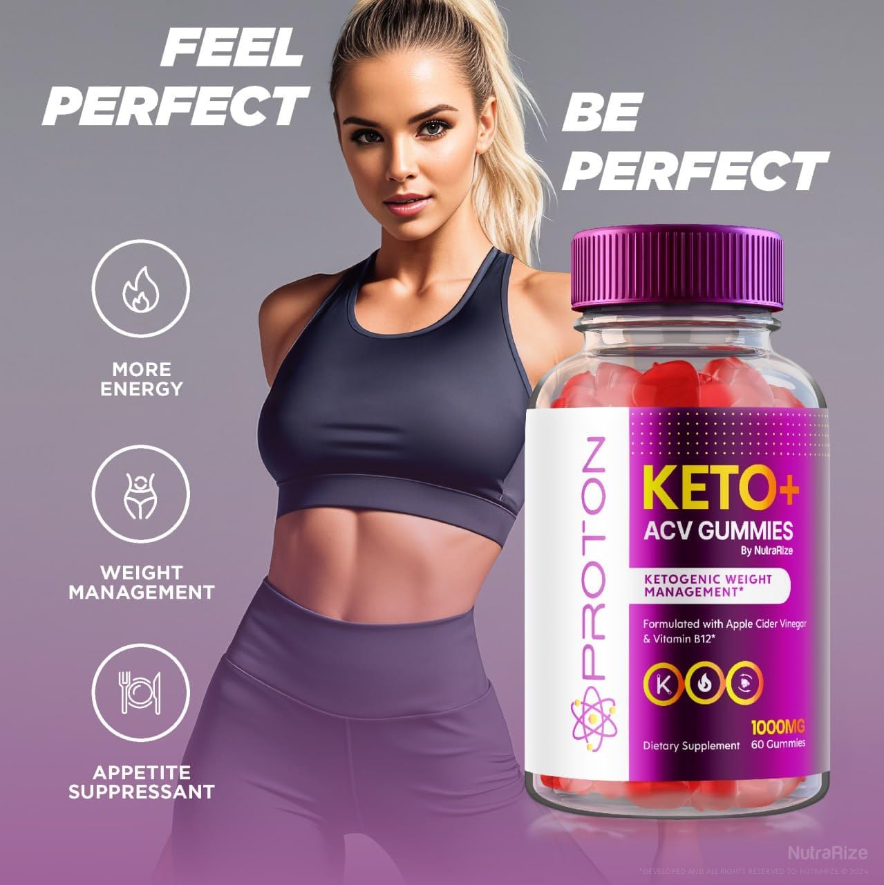 Pack of 3 NutraRize Proton Keto ACV Gummies for Advanced Slimming Formula - 1000 MG Maximum Strength Supplement with 180 Gomitas Reviews