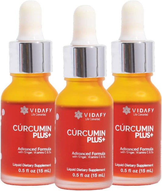 Pack of 3 Vidafy Turmeric Curcumin Plus Liquid Drops with BioMS - Curcumin Supplements for Enhanced Wellness