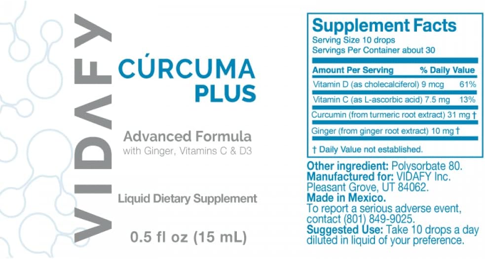 Pack of 3 Vidafy Turmeric Curcumin Plus Liquid Drops with BioMS - Curcumin Supplements for Enhanced Wellness