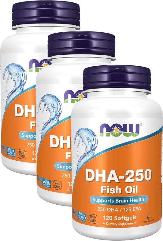 Pack of 360 Softgels NOW Supplements DHA-250 with 125 EPA, Molecularly Distilled for Brain Health Support
