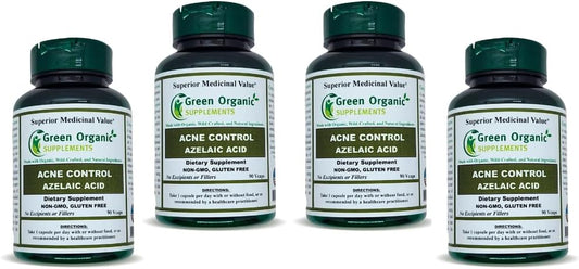 Pack of 4 Green Organic Acne Supplements with Azelaic Acid, 90 VCaps, High Absorption, Non-GMO, Gluten-Free