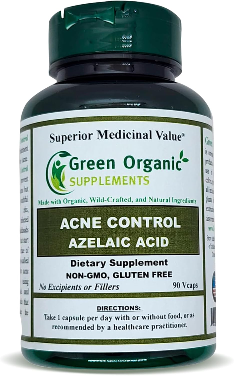 Pack of 4 Green Organic Acne Supplements with Azelaic Acid, 90 VCaps, High Absorption, Non-GMO, Gluten-Free