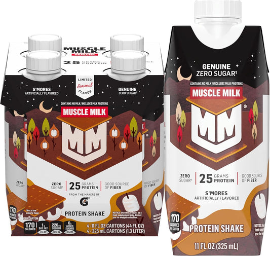 Pack of 4 Muscle Milk Genuine S'mores Protein Shakes - 25g Protein, 11 Fl Oz