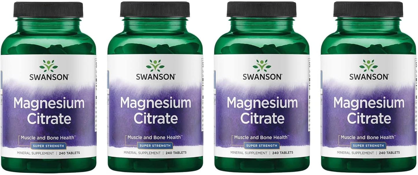 Pack of 4 Swanson Super Strength Magnesium Citrate Tablets, 112.5 mg - 240 Tabs