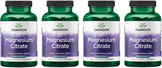 Pack of 4 Swanson Super Strength Magnesium Citrate Tablets, 112.5 mg - 240 Tabs