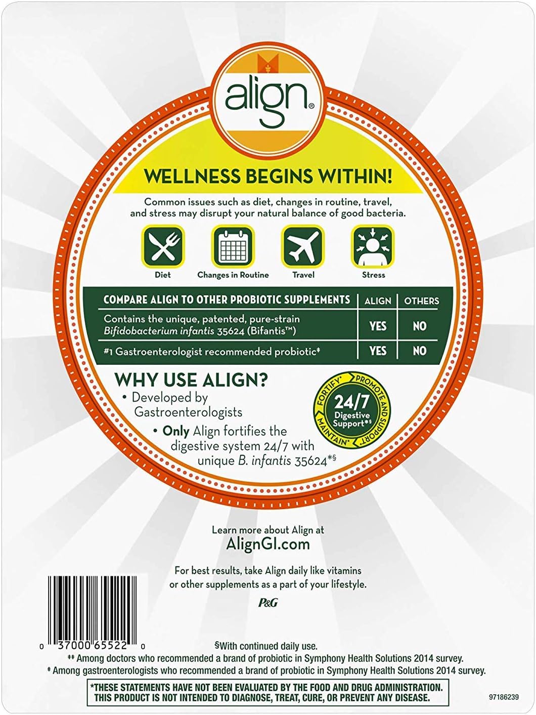 Pack of 5 Align Probiotic Supplement Capsules for 24/7 Digestive Support