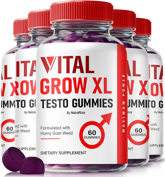 Pack of 5 NutraRize Vital Grow XL Testo Gummies for Men - Stamina and Confidence Boost (300 Gummies)