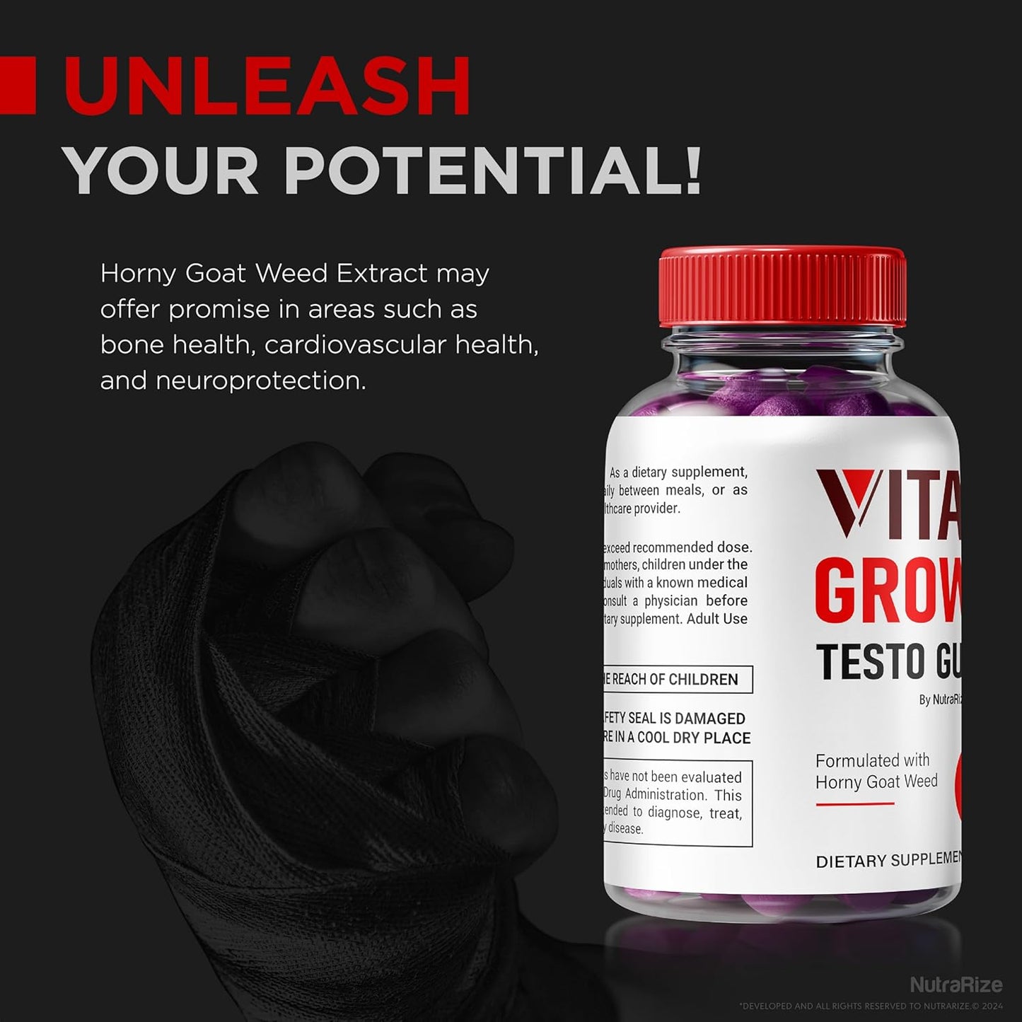 Pack of 5 NutraRize Vital Grow XL Testo Gummies for Men - Stamina and Confidence Boost (300 Gummies)