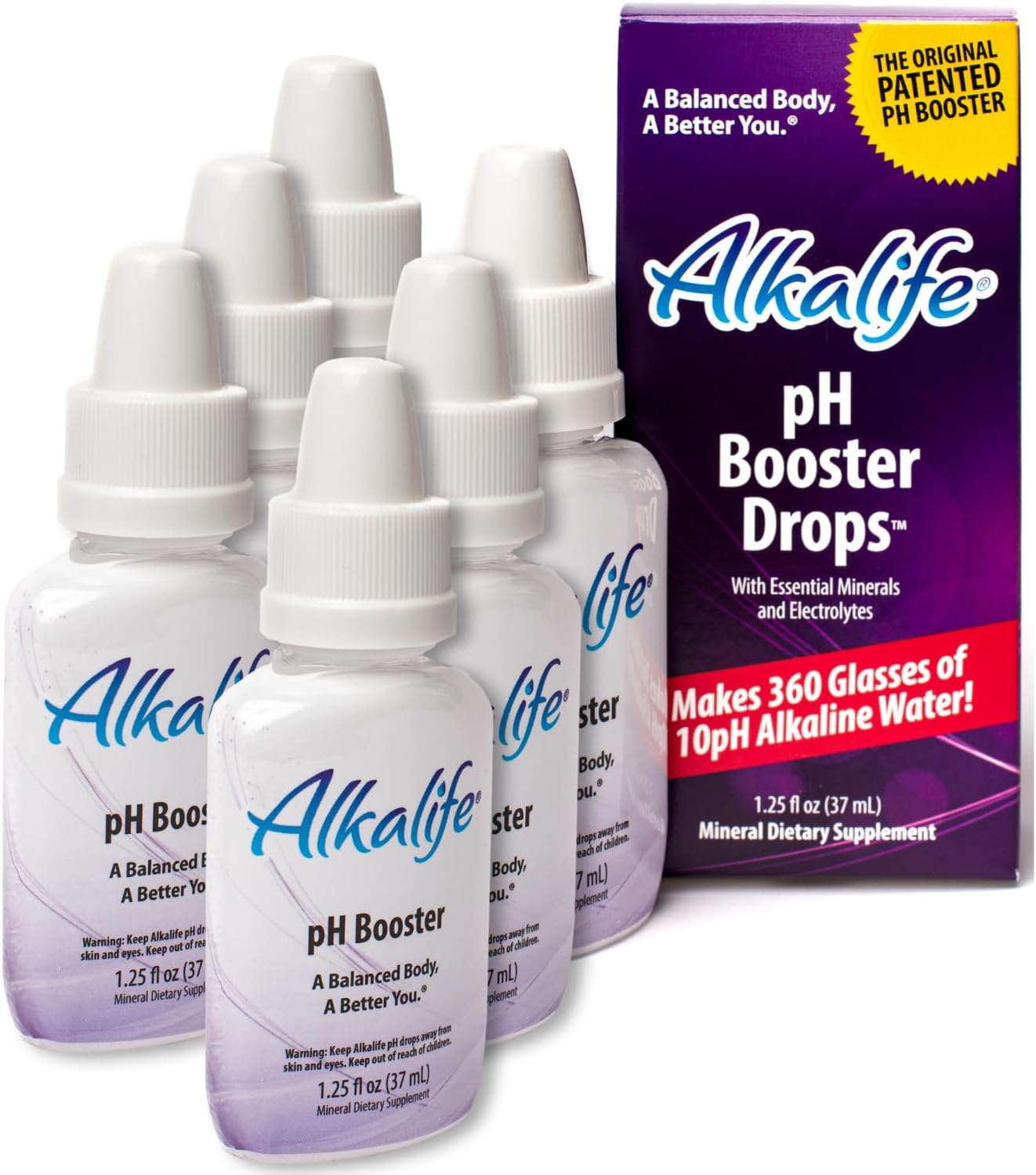 Pack of 6 Alkalife Alkaline Water Drops with Minerals & Electrolytes - pH Booster for Balance, Immune Support, Detox & Wellness