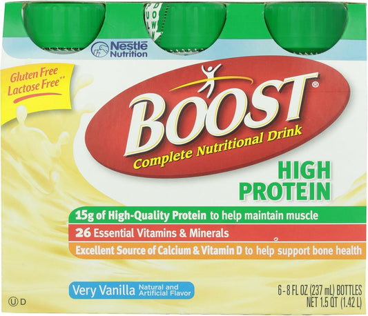 Pack of 6 BOOST Very Vanilla High Protein Nutritional Drinks, 8 FL OZ