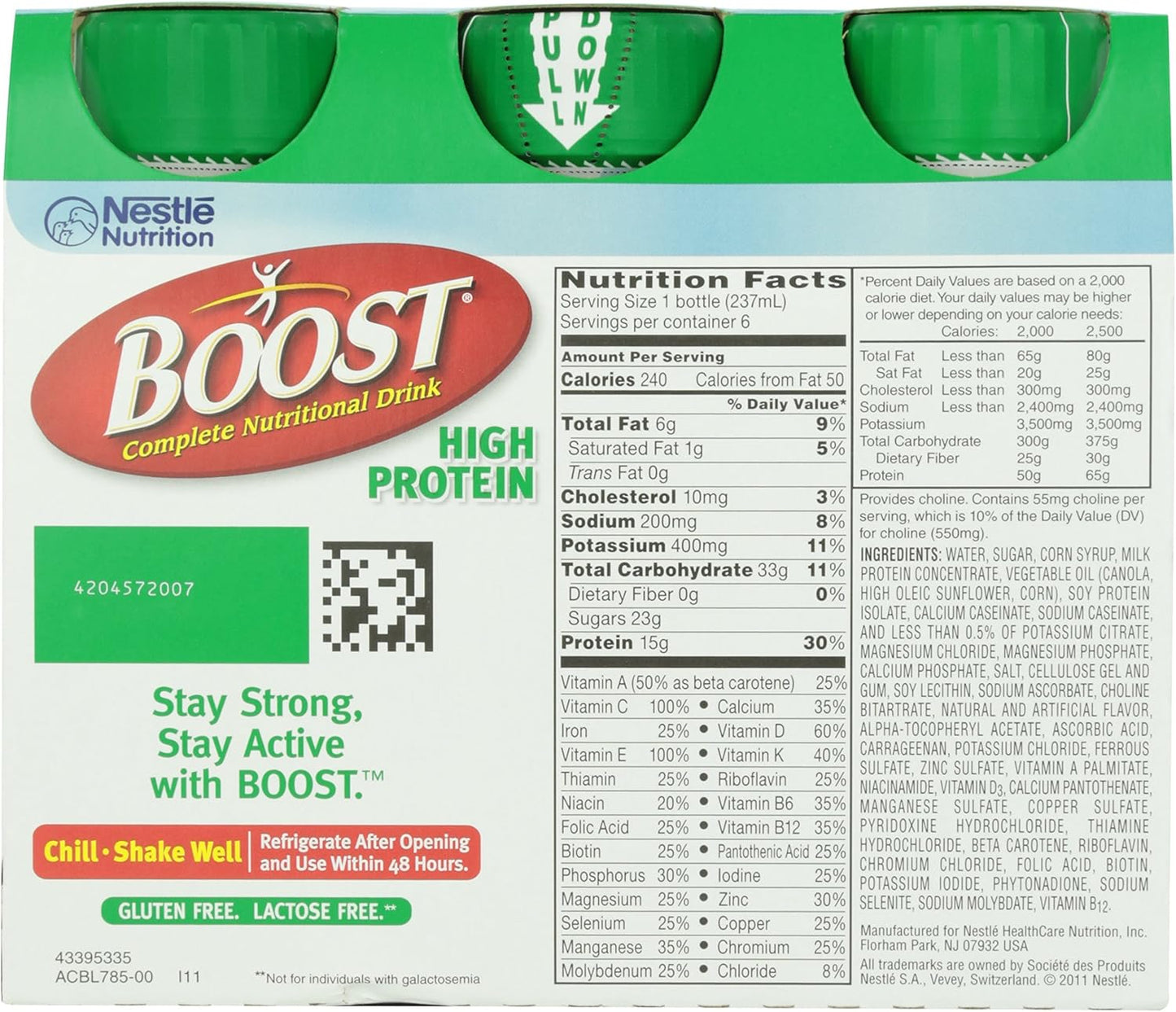 Pack of 6 BOOST Very Vanilla High Protein Nutritional Drinks, 8 FL OZ