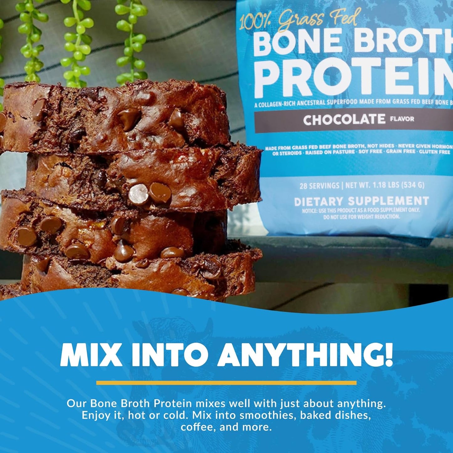 Paleovalley Grass-Fed Bone Broth Protein Powder in Chocolate Flavor - Supports Hair, Skin, Gut Health, and Joint Function - 28 Servings